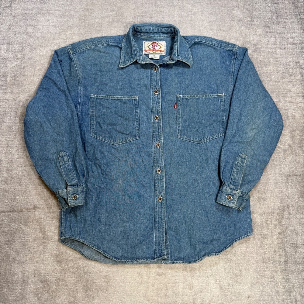 Levis Shirt Womens Medium Blue VTG 90s Denim Button Down Jeans For Women